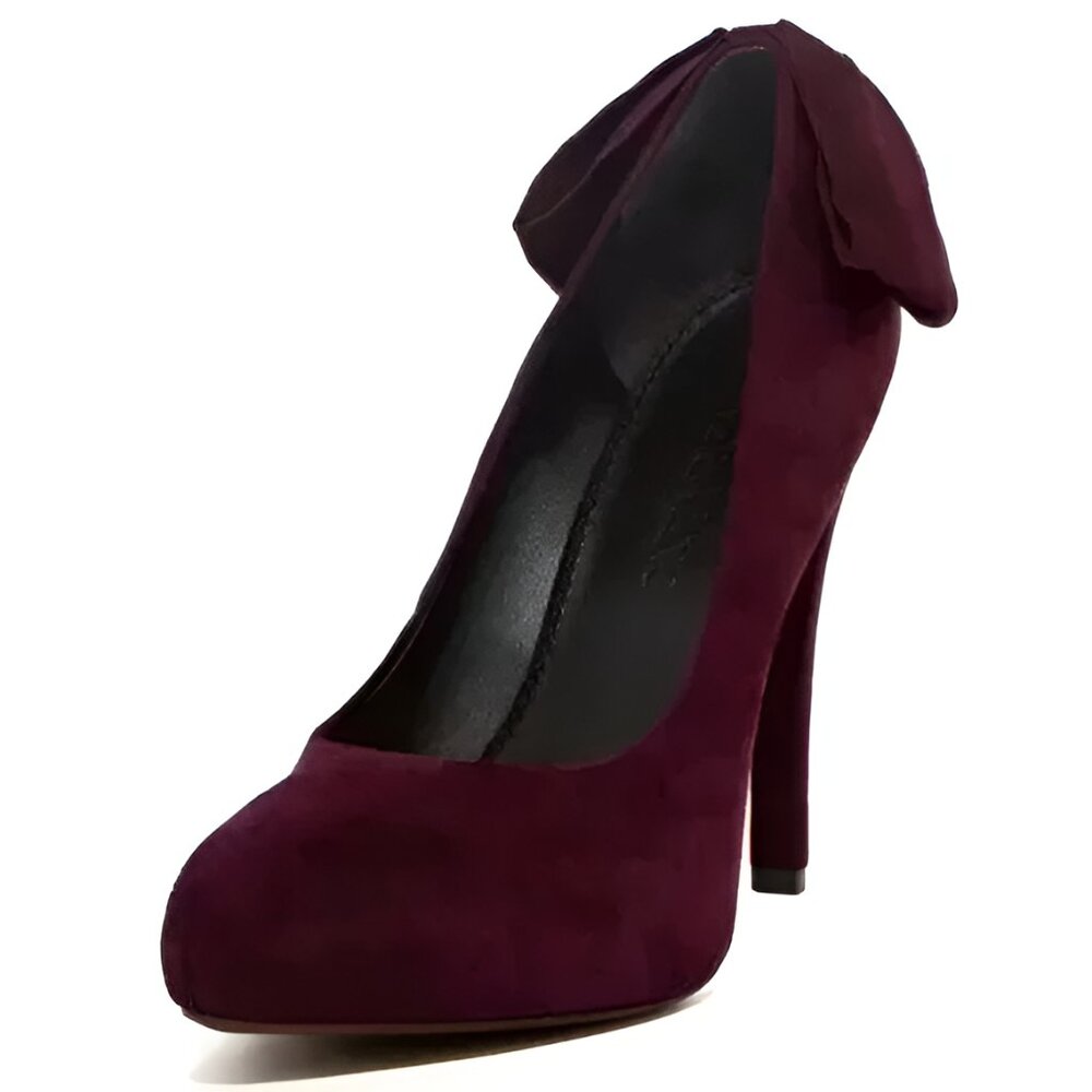 Vera Wang Burgundy Plum Purple Red Leather Suede Pin-Up Bow Stiletto Heels 6.5